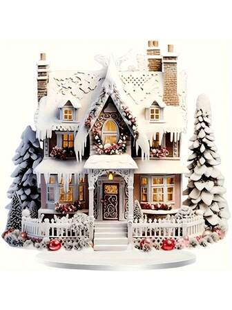 Simple 3D Acrylic Christmas Home Decoration, 19.41 X 17.55 Cm, Festive Snowy Village Scene, Versatile For Desktop, Bedroom, Garden, Office, Dining Room, Bathroom, And Living Room, With Stand