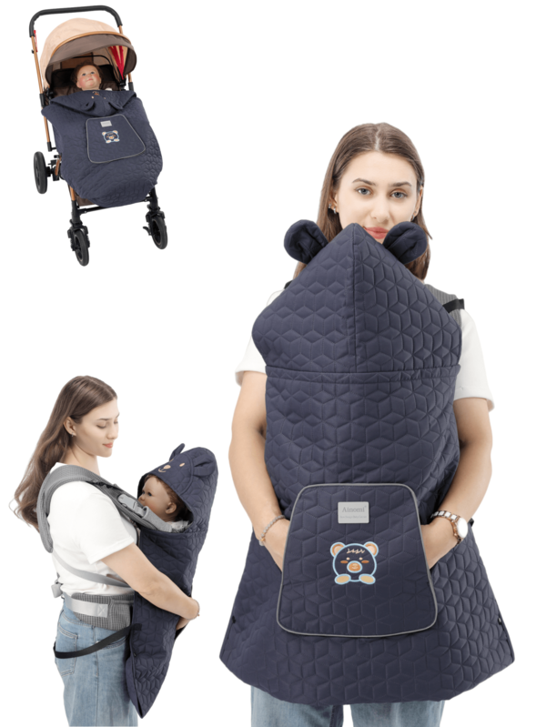 Capa para canguru de cintura para bebê, jaqueta externa quentinha para bebê, capa à prova de vento estilo transporte frontal multifuncional, cobertor para carrinho de bebê, outono/inverno