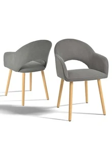 Goeurvant Modern Crescent-Back Upholstered Dining Chairs With Armrests And Solid Wood Legs For Dining Room, Living Room, Study - Set Of 2 / Set Of 4 / Set Of 6 - Dark Gray/Corduroy - 淺灰色 - 查看 12