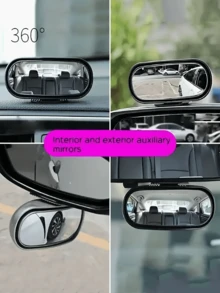 1/2 件车载广角后视镜，黑色、白色、银灰色可选，ABS 和玻璃材质。防水防尘，经久耐用。360° 旋转，广角可调，消除盲点 - 彩色 - 查看 3