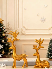 金色装饰 2 件套树脂幸运鹿雕塑现代家居装饰，驯鹿装饰室内客厅、卧室办公室和架子，送给妈妈、妻子、姐妹的完美圣诞礼物（金色） - 彩色 - 查看 4