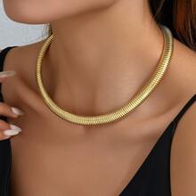 1pc Titanium Steel Exaggerated Threaded Elastic Metal Necklace Choker - Gold - View 2