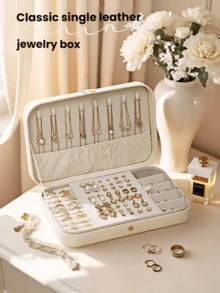 新款豪华升级大容量PU皮革首饰盒 | 首饰收纳包，旅行首饰盒 | 多层隔层，可收纳项链、戒指和耳环 | 便携式旅行首饰盒 | 送给女友/妈妈/母亲节/闺蜜生日/情人节的礼物，女士旅行必备，节日必备，秋季装饰，万圣节 - 彩色 - 查看 14