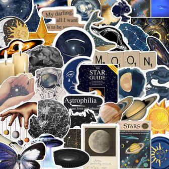 50pcs Mysterious Space Stickers – Waterproof Vinyl Decals For Laptop, Scrapbook, Tumbler, Notebook & More – Aesthetic DIY Decoration Gift