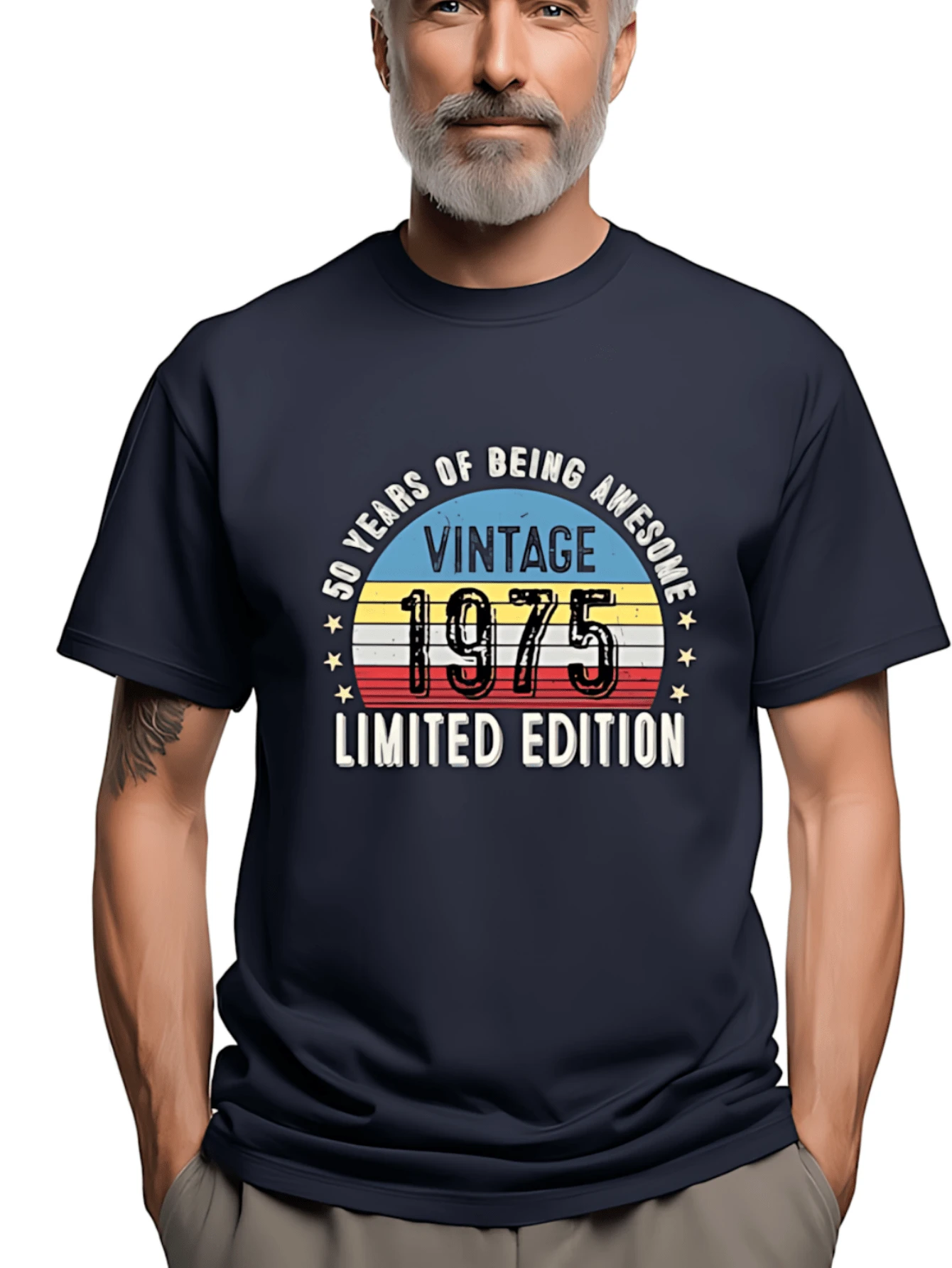 1975 50th Birthday  Unisex Cotton Casual T-Shirt _ Funny 50th Gifts For Dad, Gifts For Him _ Classic 50th  Unisex Cotton Casual T-Shirt For Men - Black - View 1
