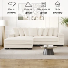 Cyurce-Dukaroï Quilted Covered Double Bed-Style Sofa Set,Couch,Muebles Para Sala,Sofas For Living Room, L-Shaped Modular Convertible Sofa, Adjustable Footrest Position - 米色 - 查看 5