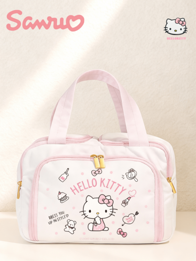 Sanrio Hello Kitty Multi-Layer Padded Cosmetic Bag – Official Licensed Waterproof Makeup Organizer With Dual-Zipper Design, Spacious Compartments For Skincare & Cosmetics, Features Iconic Bow & Melody Patterns, Soft Material For Daily Use & Travel, Perfect Gift For Anime Fans & Sanrio Collectors