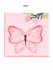 10pcs/20pcs/50pcs/80pcs Pink Butterfly Floral Party Supplies Spring Butterfly Flower Paper Plates Napkins Cups Tableware Set Party Packs For Birthday Wedding Garden Tea Party Bridal Babe Shower Decorations - Multicolor - View 10