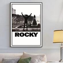 Framed 1pc Rocky Movie Poster - Rocky Balboa Victory Canvas Print, Black & White Film Decor With Hook Hanging System, For Living Room, Gym, For Man Cave, Office - Iconic Movie Art Poster, Movie Theater Decor, Cafe Wall Art, Bold Text Design,  Flat - Framed(框架) - 查看 2