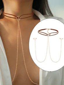 CIZME 1 件时尚乳头环，带链式穿孔，适合女性，乳头珠宝链，不穿孔，链式项链，可戴乳头身体链