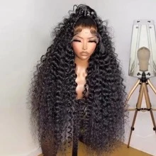 Xiayume 28 30 Inch 360 Lace Front Wigs Human Hair Invisi Strap 250 Density Deep Wave Lace Front Glueless Wigs Human Hair Pre Plucked With Drawstring 360 HD Full Lace Frontal Wigs For Women - Natural Black - 查看 3