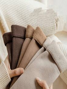 5 Pairs Women's Solid Color Thick Warm Winter Snow Socks - Thick, Warm, Soft, Stretchy, Odor-Resistant, Solid Color, Polyester Blend, Knit Fabric, Ideal For Yoga And Snow Boots - Christmas Gift - Mouldless - View 3