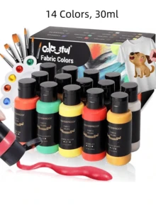 12 Colors Acrylic Fabric Paint Set , 24 Colors Acrylic Fabric Paint Set With 6 Brushes & 2 Canvas & Palette, 0.41oz Each, Slick Painting Kit For Clothing, Shoes, Beginner & Artists, Permanent Textile Paint,14/26 Colors Fabric Paint Set,30ml/1.01oz Each Tube