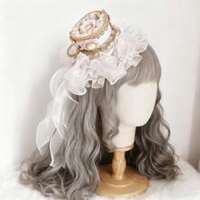 Tea Party Headpiece, Lolita Hair Accessories For Girls, Teacup Hat, Palace Rococo Style Spanish Flat Hat. Soft Girl Tea Party Headpiece. - Màu Hồng baby - Xem 6
