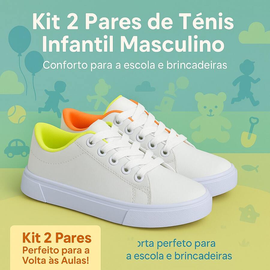 Kit 2 Pairs Of Versatile Boys' High School Sneakers For Everyday Wear With Style - 橘色 - 查看 1
