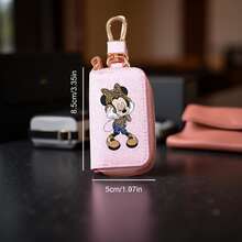 1 pieza Bolsa para llaves de coche mini con estampado de Minnie para hombres y mujeres, bolsa de almacenamiento de llaves, accesorio de llave creativo y de moda con decoración mínima, monedero mini, cartera, llavero, accesorios de moda, esenciales de viaje