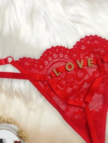 1pc Customized Letter Thong, Personalized Name Thong, Crystal Name Lingerie, Customized Name Thong, Valentine's Day Gift - Red - View 5