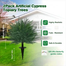 1/2 Pack Artificial Plants For Outdoor,  Artificial Cedar Topiary Tree With Ground Spike, UV Resistant Potted Fake Plants With Cement Planter, Faux Cedar Shrubs Evergreen Plants For Indoor Outdoor Front Porch Garden Backyard Decor - 墨綠色 - 查看 4