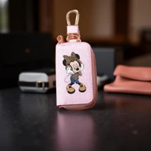 1 pieza Bolsa para llaves de coche mini con estampado de Minnie para hombres y mujeres, bolsa de almacenamiento de llaves, accesorio de llave creativo y de moda con decoración mínima, monedero mini, cartera, llavero, accesorios de moda, esenciales de viaje