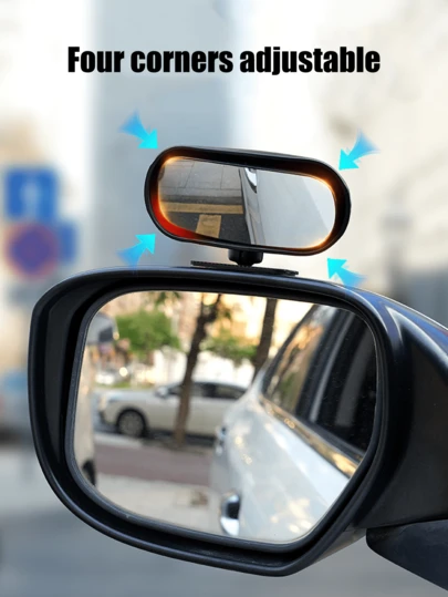 1/2 件车载广角后视镜，黑色、白色、银灰色可选，ABS 和玻璃材质。防水防尘，经久耐用。360° 旋转，广角可调，消除盲点