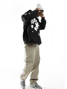 Star Hoodie For Men Y2K Sp5der Hoodie Sweatshirt Letter Print Graphic Casual Long Sleeve Pullover Tops Sweatshirt Streetwear - màu đen - Xem 5