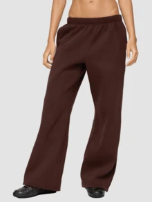 Womens Wide Leg Sweatpants Elastic Waist High Rise Baggy Pants With Pockets Solid Color Loose Fall Barrel Casual Lounge Athletic Pants Comfy Cute Y2k Joggers Teen Girl - 棕色 - 查看 1