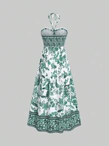 SARA Women's Long Printed Cami Dress - 綠色 - 查看 3