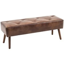HOMCOM PU Leather Upholstered End Of Bed Bench, 45" Bedroom Entryway Bench With Button Tufted Design And Wood Legs For Dining Room, Brown - Brown - View 9