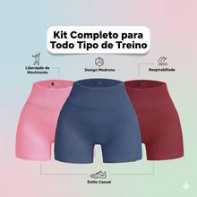 Kit 04 Units Fitness Shorts Gym RIBBED High Waist Butt Lift - Multicolor - View 4