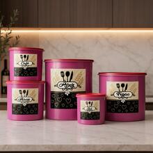 Kit 5 Potes de Mantimentos Decorados Estampa Garfos, Arroz, Feijão, Açúcar,  Café e Sal, Organização de Cozinha