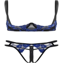 TSSOE Women'S Sexy Embroidery Lace Lingerie Set Push Up Shelf Bra Low Rise G-String Panties Underwear - ColorB - 查看 1