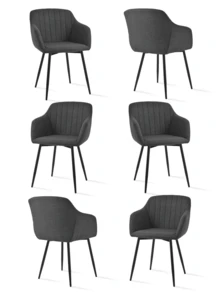Goeurvant Contemporary Vertical-Stripe Upholstered Dining Chairs With Armrests & Metal Legs For Dining Room, Kitchen, Living Room - Set Of 2 / Set Of 4 / Set Of 6 - Black Grey - 黑灰色 - 查看 12