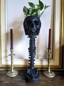 1pc Skull Planter And Spine Stand, Skull Planter With Spine, Resin Human Skeleton Planter, Halloween Statue Decoration, Succulent Skull Planter, Gothic Halloween Home Decor Room Decor Flower Vase Glass Vase - Multicolor - View 5