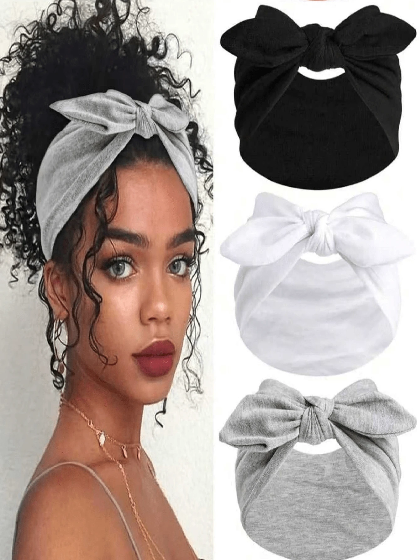 1 Piece Bohemian Elastic Satin Headband – Wide Bunny Ear Design, Non-Slip, Soft & Thick; Suitable For Yoga, Fitness, Valentine's Day & Halloween - 灰色 - 查看 1