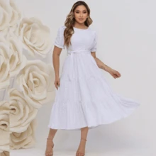 Women's Midi Dress Três Marias Laise Mesh Wedding Evening Formal And Night Elegant And Casual - 白色 - 查看 1
