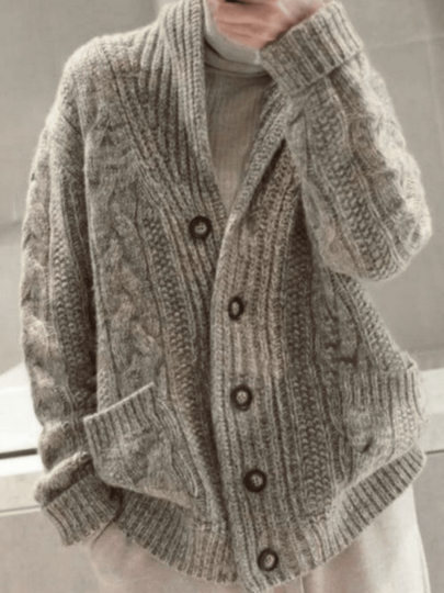 Plus Size Women Elegant Casual Commute Versatile Minimalist Knit Cardigan Jacket, European & American Fashion Color Block Pocket Button Front Long Sleeve Sweater, Autumn/Winter