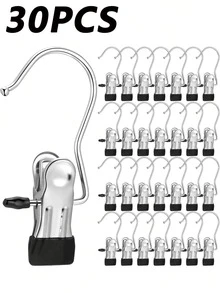20Pcs/10Pcs/5Pcs Simple Stainless Steel Hook Clip, Multifunctional Single Hook Clip For Pants, Skirts, Drying Windproof Hook Clip, Household Space Saving Organizer For Bedroom, Closet, Wardrobe, Home, Dorm - Black - View 37