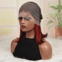 Higlight 99j 蕾丝前发鲍勃假发 适合 13x4 高清蕾丝前直鲍勃 深酒红色蕾丝前发 预拔大蕾丝前鲍勃假发