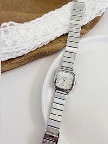 1 件女士简约时尚百搭石英不锈钢表带手表，适合日常装饰 - 銀色 - 查看 5