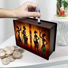 1 Piece - This Vintage Mural-Themed Piggy Bank, Inspired By A Motorcycle Under The Moonlight, Adds A Festive Touch And Makes Saving More Fun. This Reusable Wooden Vintage Mural-Themed Piggy Bank Is A Beautiful Handmade Decorative Item, Perfect For Holidays Such As Valentine's Day, Thanksgiving, Festival, And More.