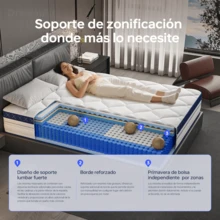 DreamFit Colchón Ortopedico Híbrido,Colchon Queen Size 150*190*25CM En Caja,Espuma de Alta Densidad Memory Foam,Ergonómico,Antibacteriana,Antiácaros,Transpirabilidad,Antialérgico,Resistente a la humedad,Alivio de Presión y Extremadamente Cómodo,Firmeza media,Certificado CertiPUR-US®,Colchones Resortes - Azul y blanco - Ver 4