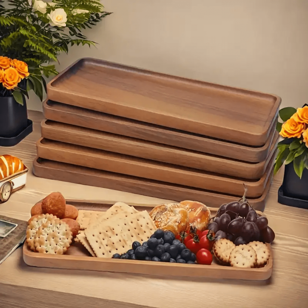2/3pcs Premium Acacia Wood Rectangular Trays, Rectangular Decorative Rosewood Trays, Serving Platters, Coffee Trays, Perfect For Kitchen Countertops, Coffee Tables And Home Decor, Ideal For Snacks, Fruits, Desserts And Jewelry Storage - Perfect For Home Decor And Gifts, Kitchen Accessories, Trays