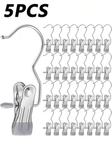 20Pcs/10Pcs/5Pcs Simple Stainless Steel Hook Clip, Multifunctional Single Hook Clip For Pants, Skirts, Drying Windproof Hook Clip, Household Space Saving Organizer For Bedroom, Closet, Wardrobe, Home, Dorm - Black - View 38