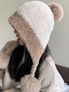 一套3件毛球配饰，女士秋冬百搭针织帽配围巾，可爱毛球耳罩，厚实保暖针织帽，情人节礼物