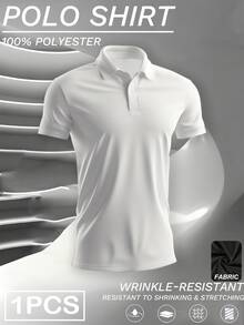 Men's Casual Solid Color Short Sleeve Polo Shirt, Versatile,Sports&Outdoor-Tennis&Golf, Business Polo - 白色 - 查看 2