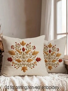 1/2/4 Stück Leinen 2D Flachdruck ohne echte Stickerei, symmetrisches Herbstblatt Muster Kissenbezüge, dekorative Kissen für Herbst mit Reißverschluss, waschbare Polyesterstoff, weich & gemütlich für festliche Tisch- oder Fensterbank Atmosphäre (ohne Füllung), 2D Flachdruck