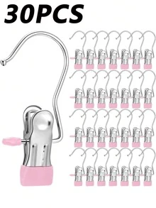 20Pcs/10Pcs/5Pcs Simple Stainless Steel Hook Clip, Multifunctional Single Hook Clip For Pants, Skirts, Drying Windproof Hook Clip, Household Space Saving Organizer For Bedroom, Closet, Wardrobe, Home, Dorm - Black - View 41