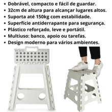 Banqueta Plástica Multiuso Banco Dobrável com Alça Antiderrapante Capacidade 150kg - Multicolorido - Visão 2