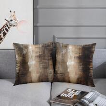 2pcs Modern Retro Brown Wooden Board Geometric Pattern Decorative Pillow Covers, Soft & Comfortable Polyester Cushion Covers, Decorative Pillows, Zippered, 45x45cm, Suitable For Home Decor Living Room Sofa, Bedroom Headboard, Car, Office And Various Rooms, Pillow Inserts Not Included
