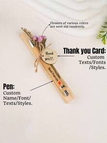 Personalized Name/Texts Wooden Pen With Flowers/Thank You Card Gift Set, Personalized Bamboo Pen, Custom Wooden Thank You Card. Bamboo Perfect Gift, Birthday Company Colleague Committee Graduation Teacher Appreciation Gift,Office Decor